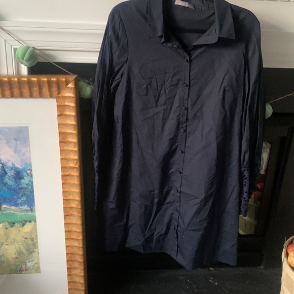 Lela Rose Womens Shirt Dress, navy‎ Blue sz 12 lace sleeves shirt classic luxury - Picture 12 of 15